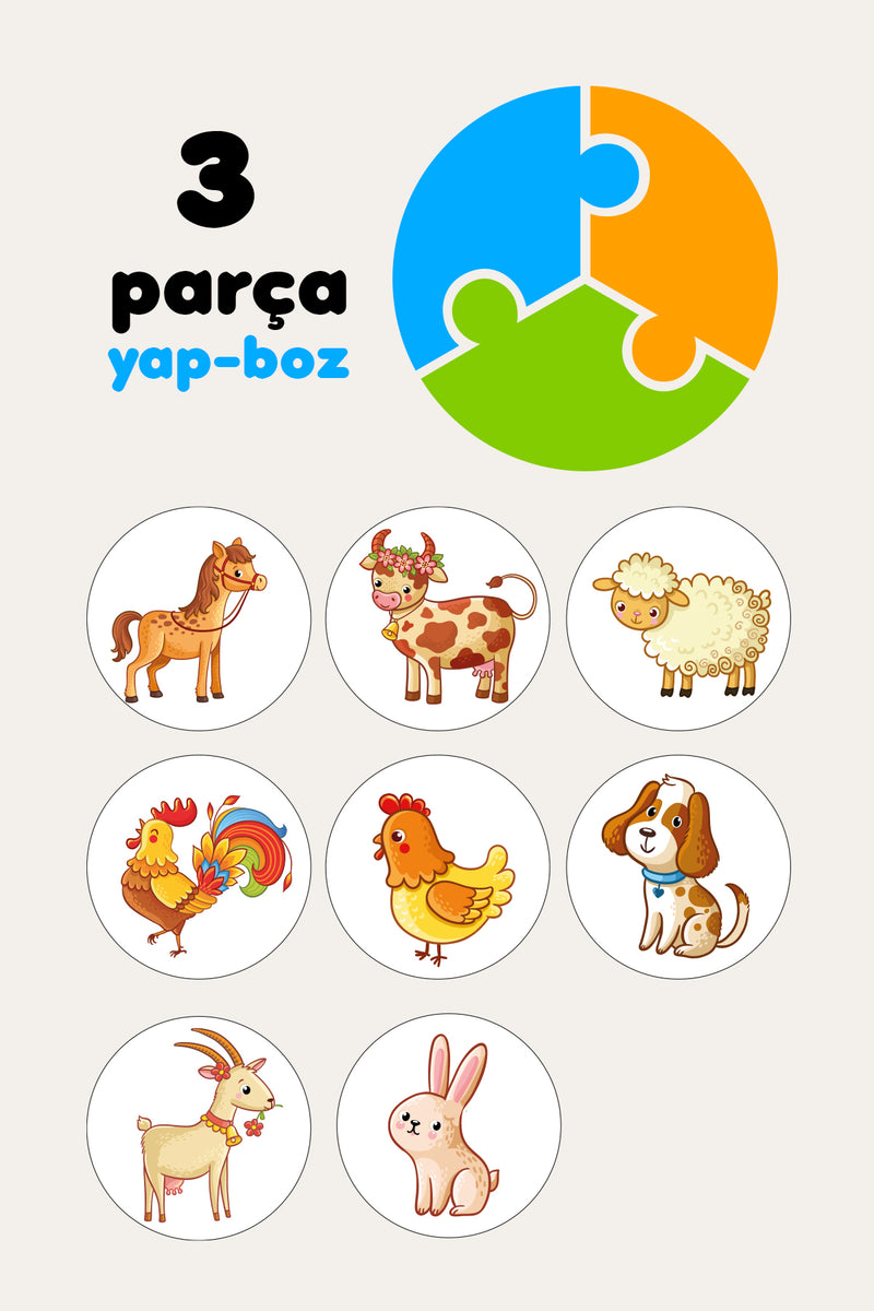 Çiftlik HayvanlarıTemalı 2+ Yap-boz Puzzle Dikkat Geliştiren Zeka Oyunu