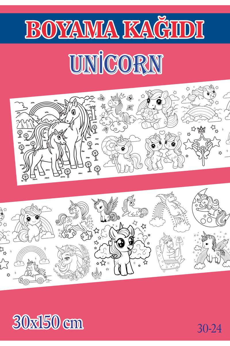 1,5 mt Unicorn Tema Çocuk Aktivite Dev Boyama Kağıdı