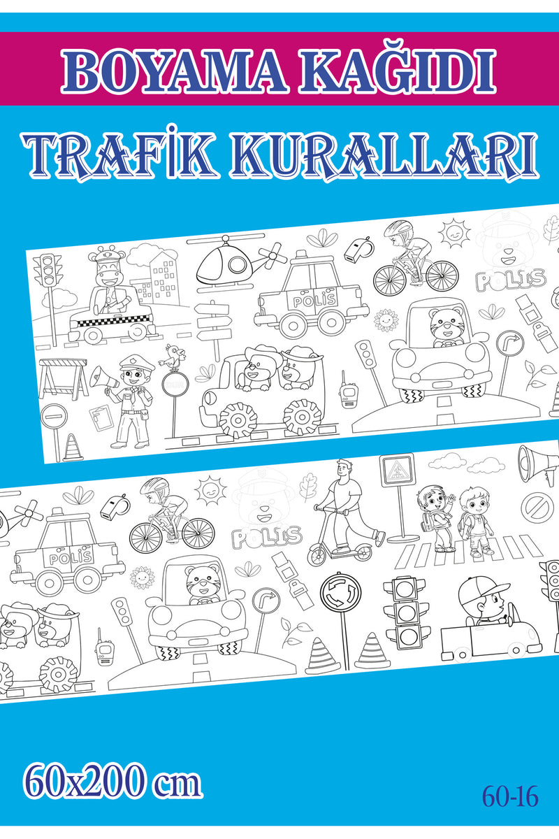 2 mt Trafik Kuralları Tema Çocuk Aktivite Dev Boyama Kağıdı