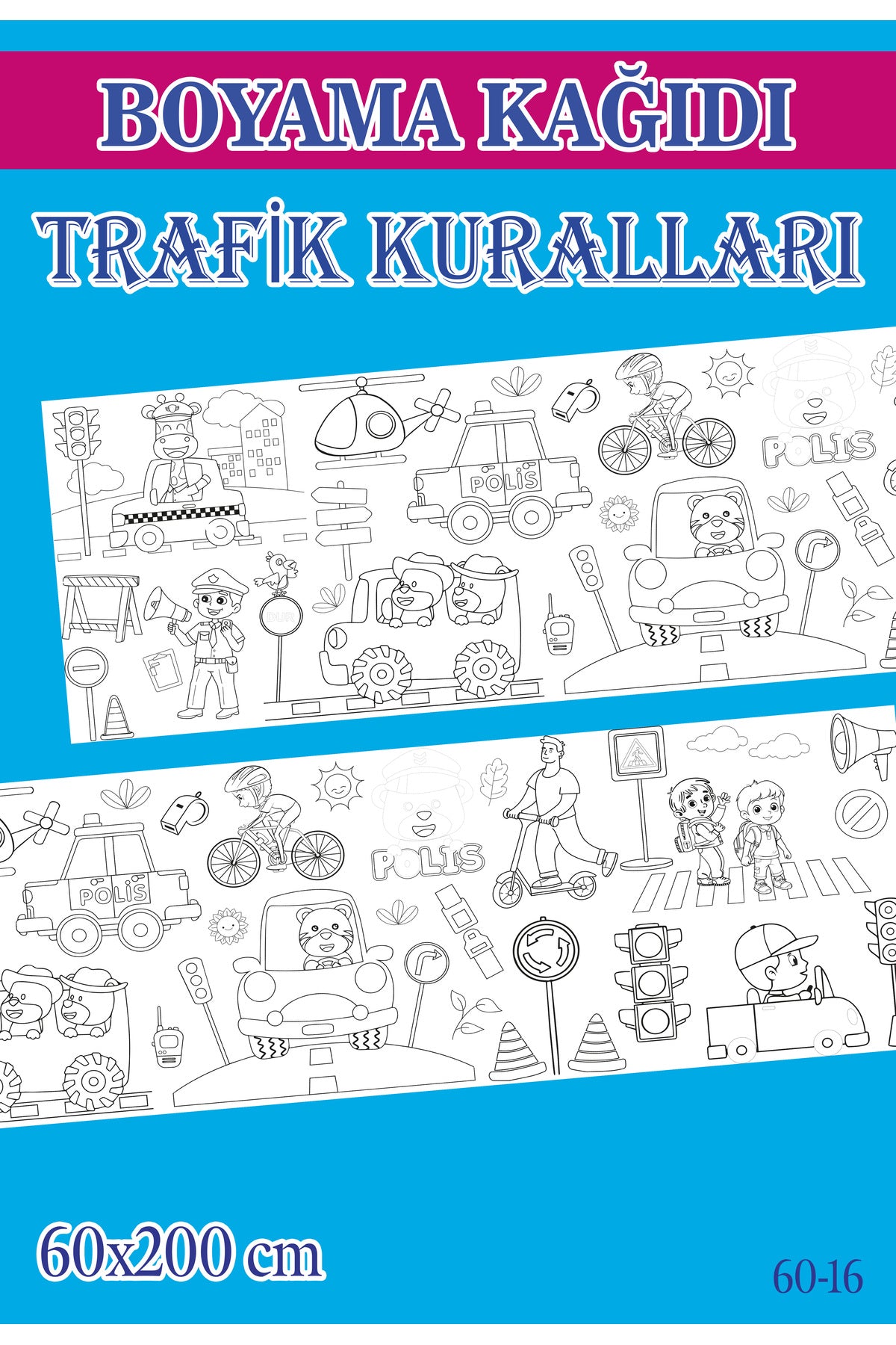 2 mt Trafik Kuralları Tema Çocuk Aktivite Dev Boyama Kağıdı