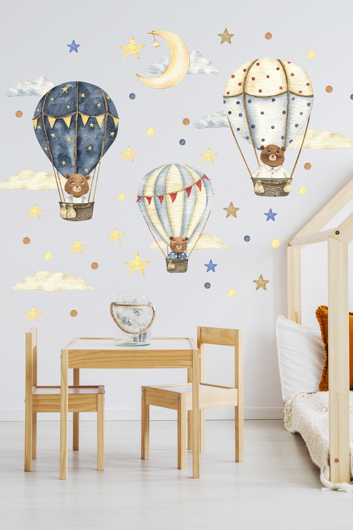 Ayıcıklı Hava Balonları Uçan Balon Çocuk Odası Duvar Sticker Seti - Sim728