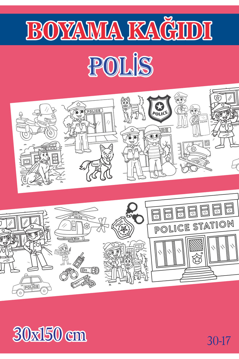 1,5 mt Polis Tema Çocuk Aktivite Dev Boyama Kağıdı