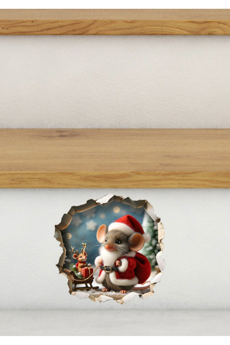 Yılbaşı Noel Kostümlü Sevimli Fare Yeniyıl Dekoratif Koridor Duvar Cam Kapı Sticker