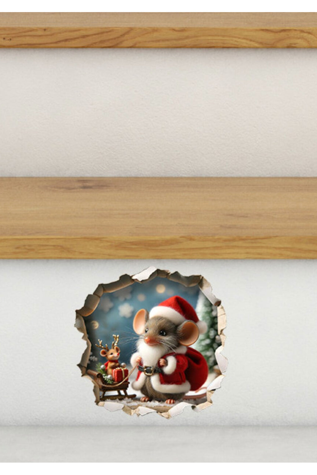 Yılbaşı Noel Kostümlü Sevimli Fare Yeniyıl Dekoratif Koridor Duvar Cam Kapı Sticker