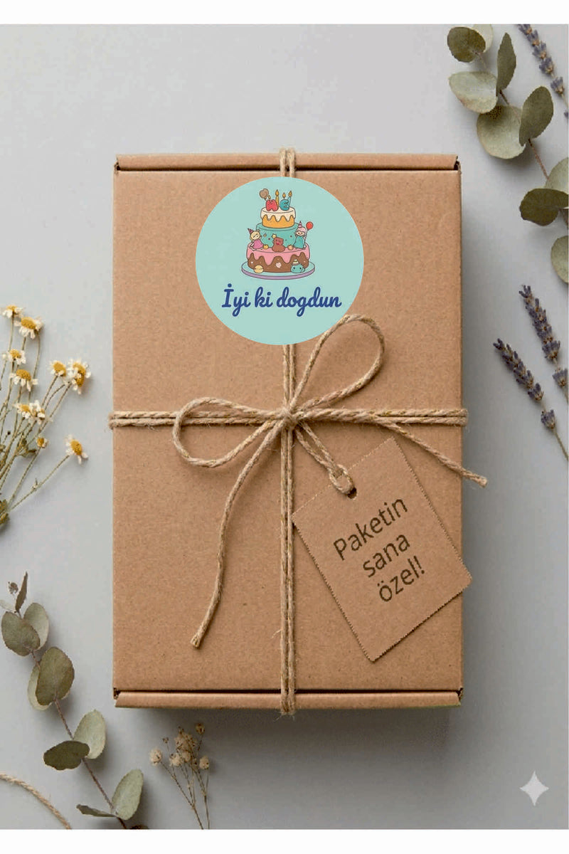 Doğum Günü tebrik sticker seti, 4x4 cm 15 adet Etiket seti