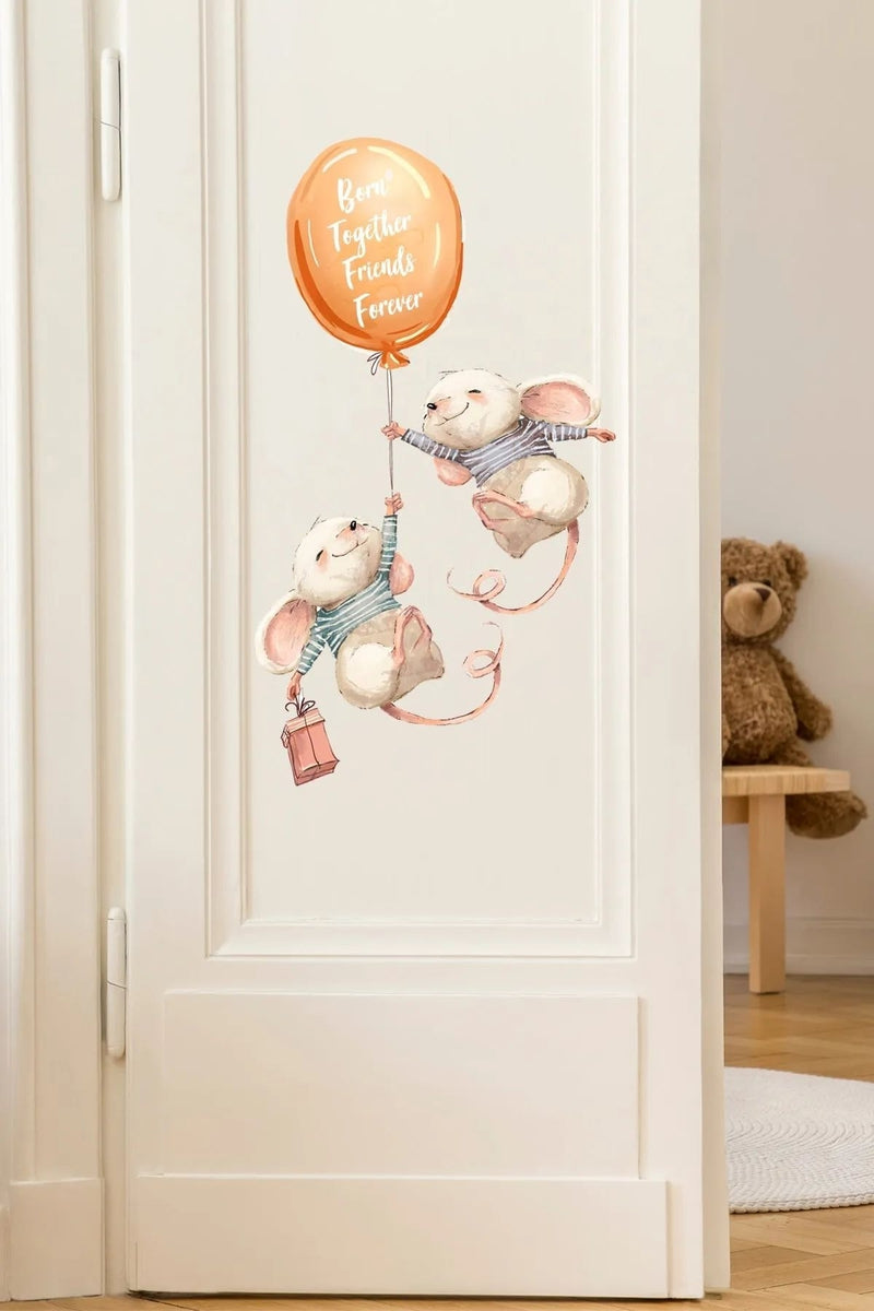 - Sim20 - Ikiz Sevimli Fareler Kapı Dolap Duvar Sticker Renkli