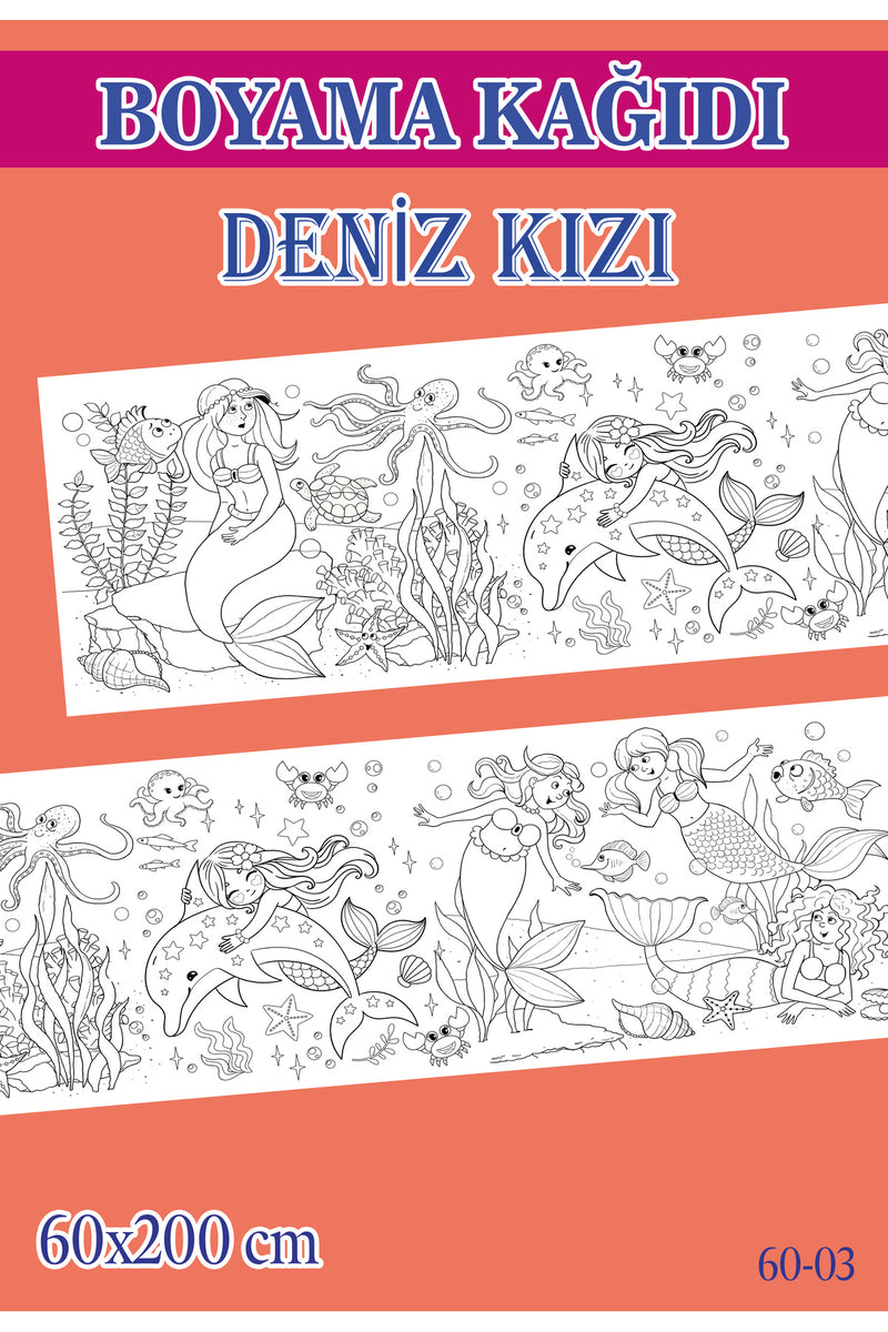2 mt Deniz Kızı Tema Çocuk Aktivite Dev Boyama Kağıdı