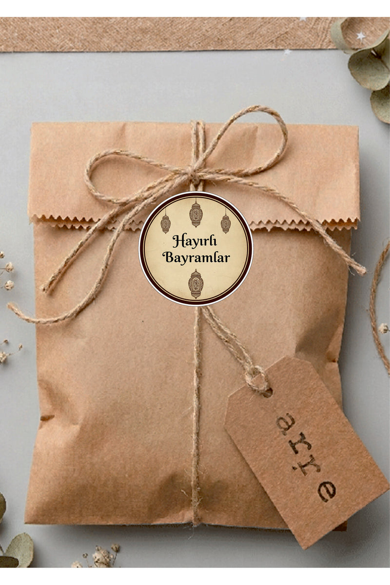 Hayırlı Bayramlar yazılı, Paketleme Kutularına Özel Tasarım Etiketler 4 cm Çapında 15 Adet Etiket