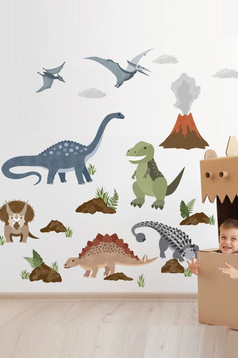 Çizgisel Dinozorlar Devri Çocuk Odası Duvar Sticker Seti - Sim626
