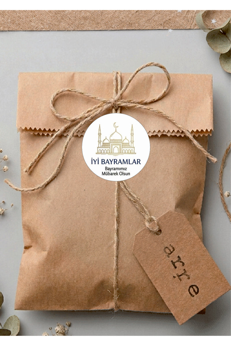 İyi Bayramlar yazılı, Paketleme Kutularına Özel Tasarım Etiketler 4 cm Çapında 15 Adet Etiket