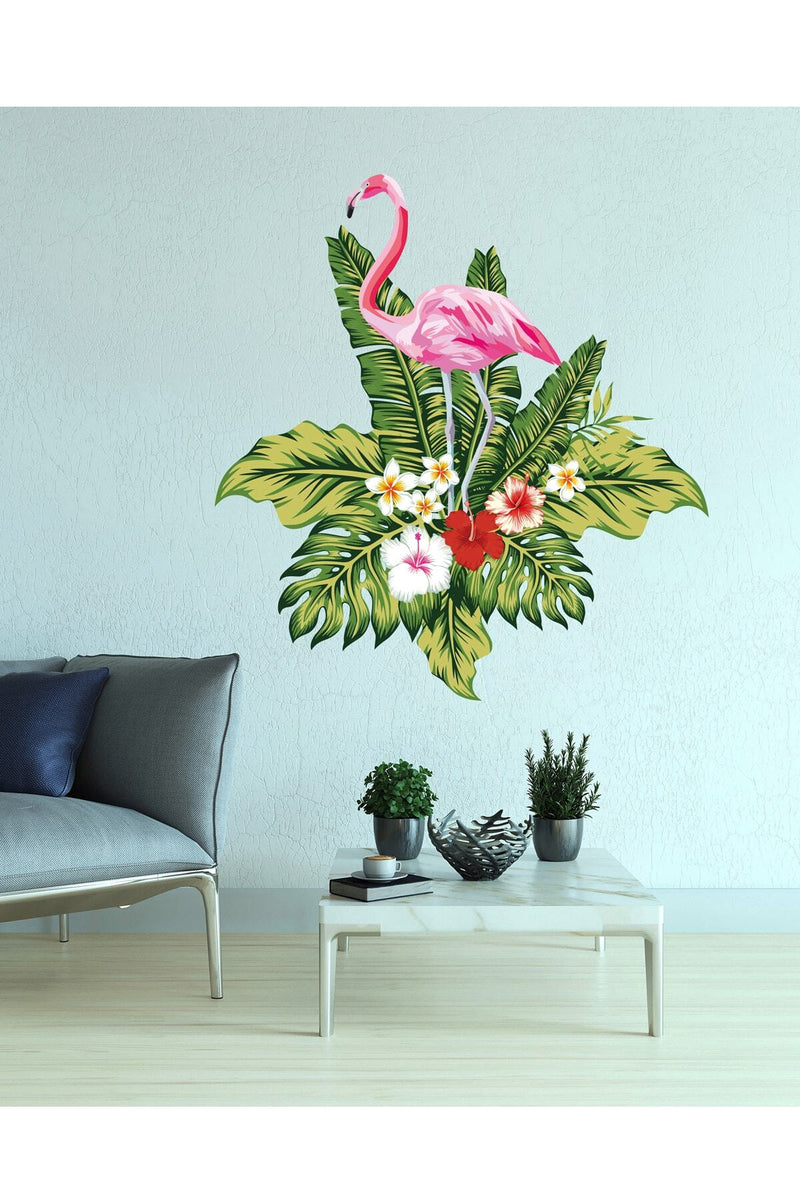 Yapraklı Flamingo Duvar Sticker