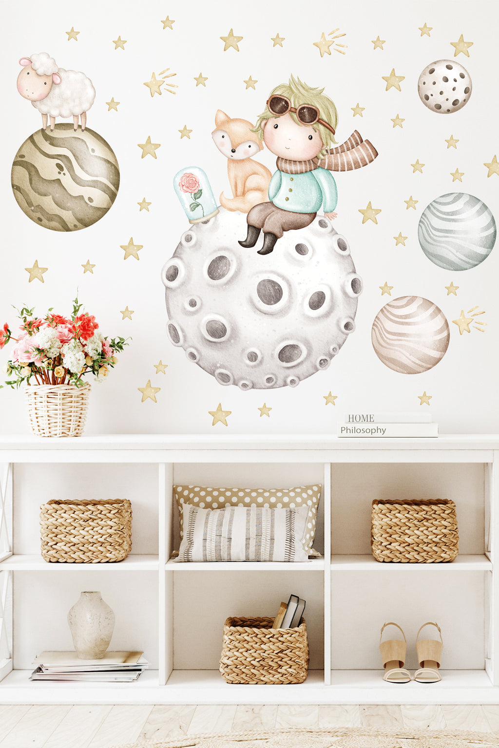 Pastel Retro Bir Küçük Prens Masalı Çocuk Odası Duvar Sticker Seti