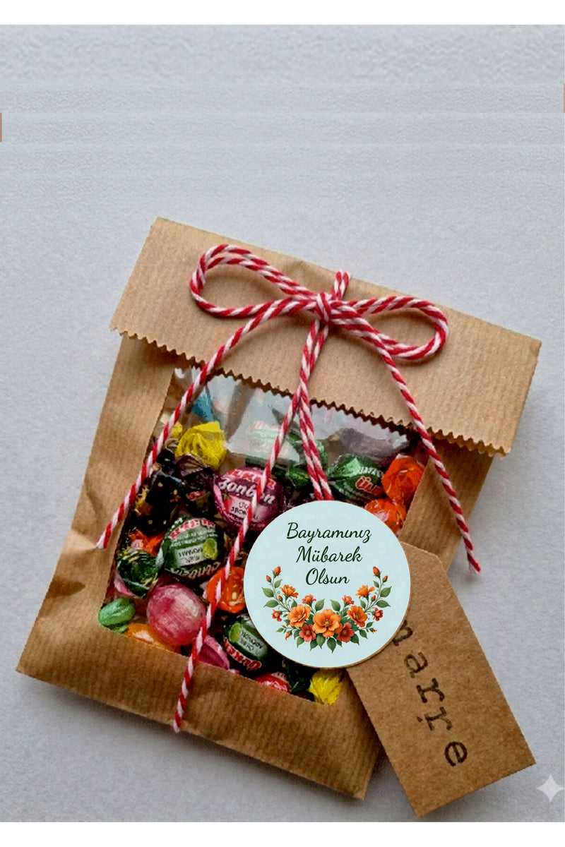 Bayramınız Mübarek Olsun yazılı, Paketleme Kutularına Özel Etiketler 4 cm Çapında 15 Adet Etiket