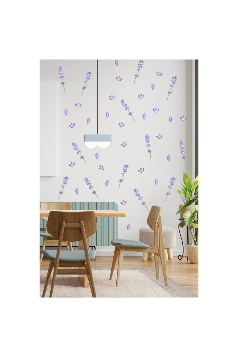 Lavanta Mor Çiçek Duvar Sticker Seti Renkli