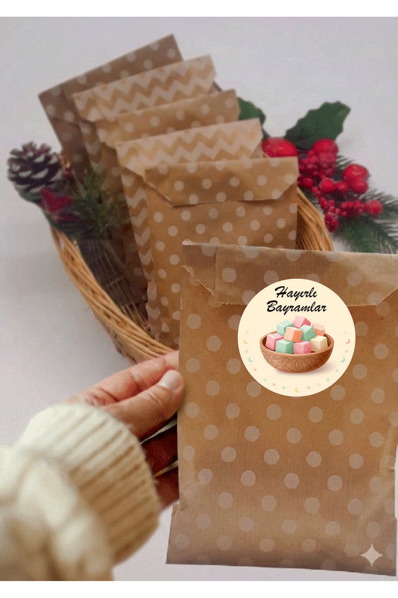 Hayırlı Bayramlar yazılı, Paketleme Kutularına Özel Tasarım Etiketler 4 cm Çapında 15 Adet Etiket