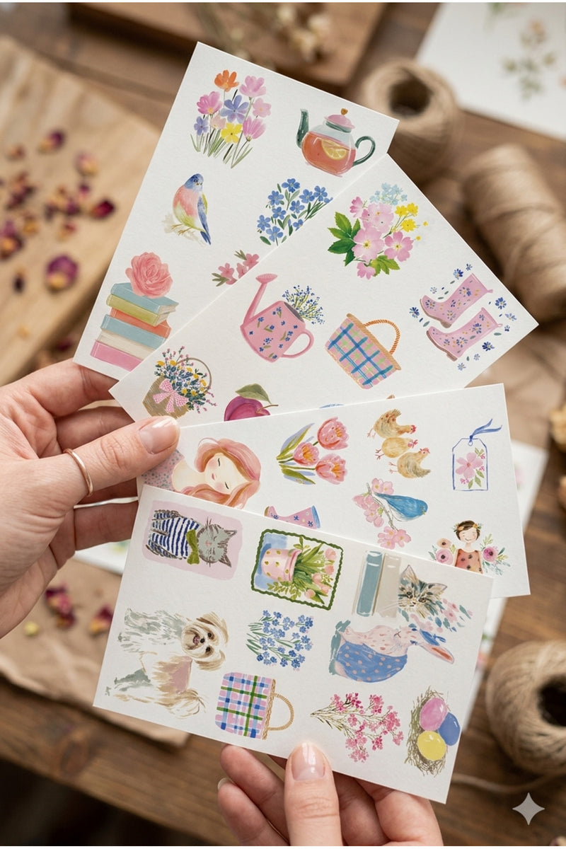 4’lü Pembe Bahar Sticker Seti - Dekoratif Etiket - Ajanda Bullet journal- 34 adet etiket