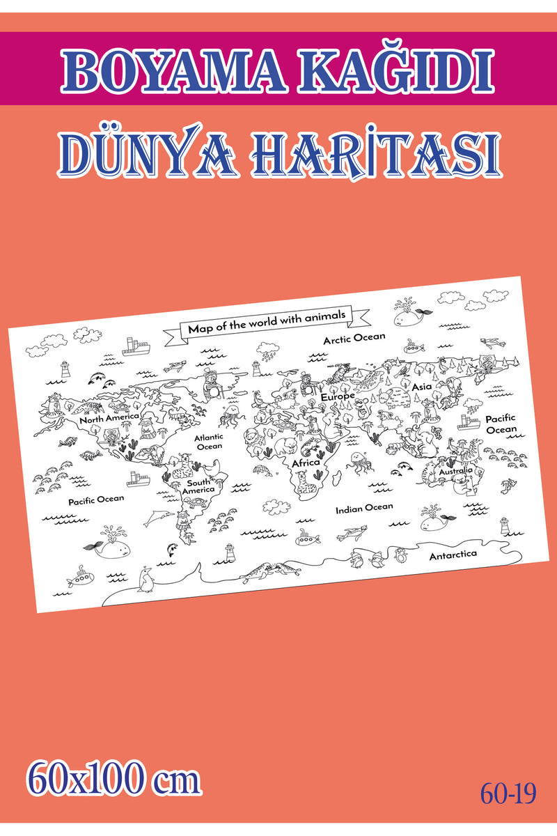 55x100 cm Dünya Haritası Çocuk Aktivite Dev Boyama Kağıdı