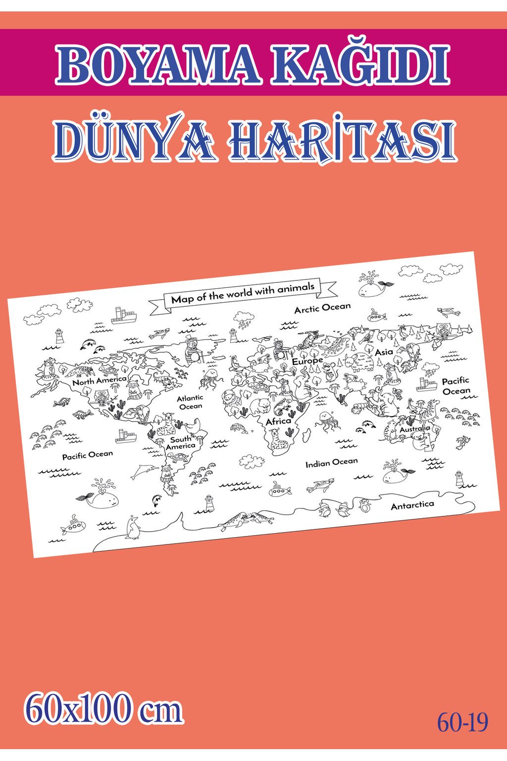 55x100 cm Dünya Haritası Çocuk Aktivite Dev Boyama Kağıdı