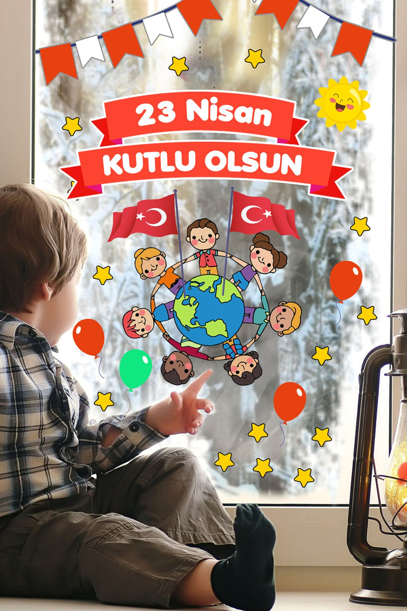 23 Nisan Çocuk Bayramı Eğlenceli Cam Duvar Süsleme Sticker Seti