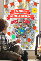 23 Nisan Çocuk Bayramı Eğlenceli Cam Duvar Süsleme Sticker Seti