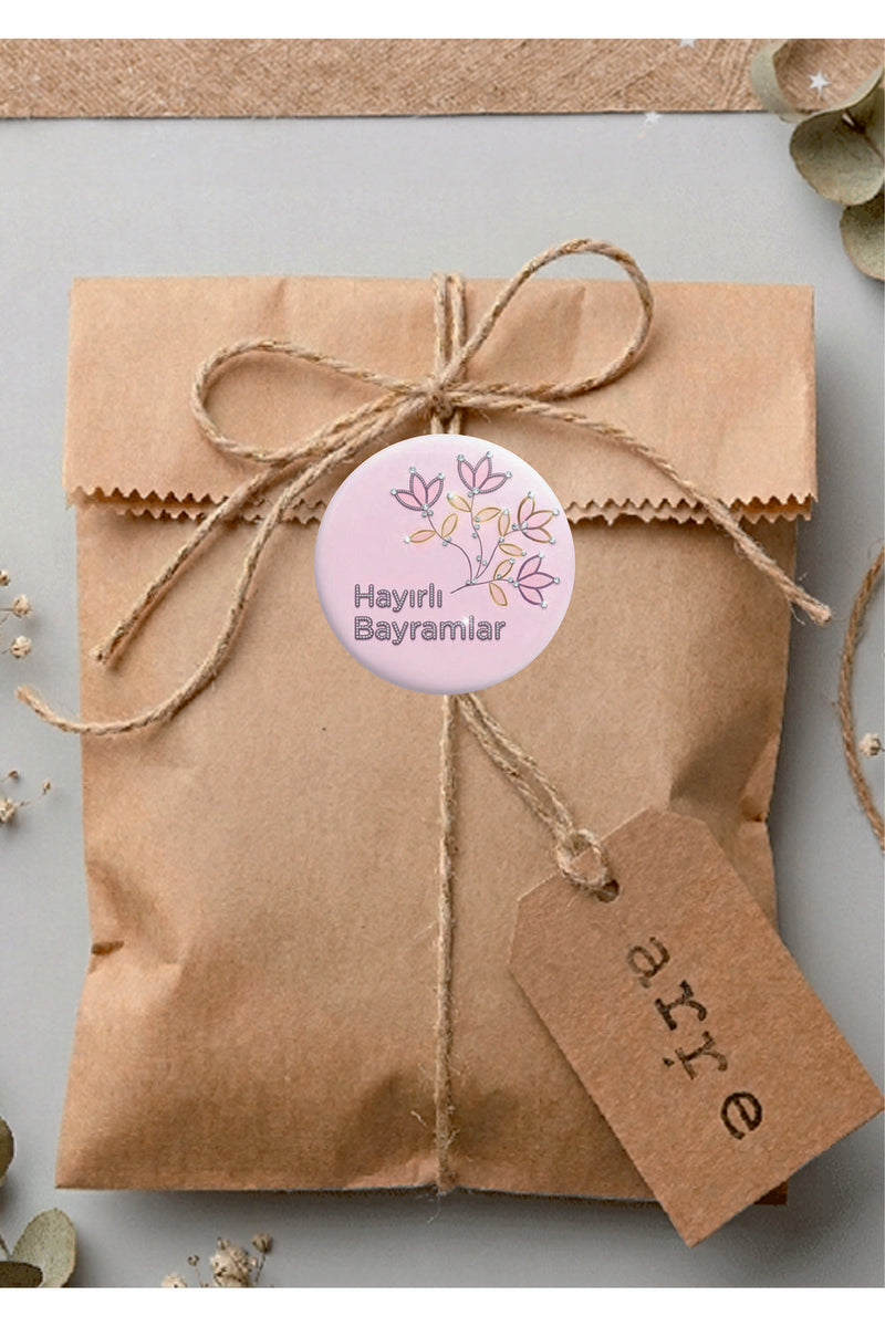 Hayırlı Bayramlar yazılı, Paketleme Kutularına Özel Tasarım Etiketler 4 cm Çapında 15 Adet Etiket