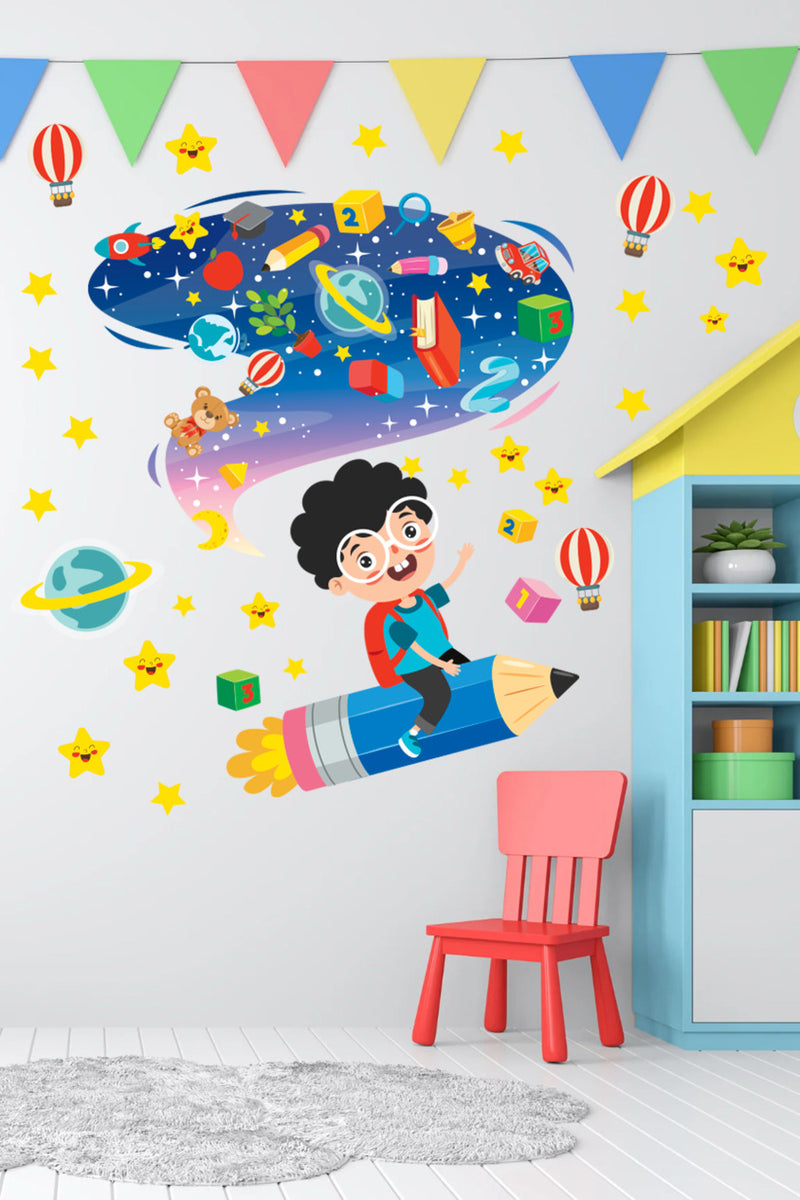 Kalem Uzay-Roket Okula Dönüş Anaokulu Kreş Okul Çocuk Odası Duvar Kapı Sticker