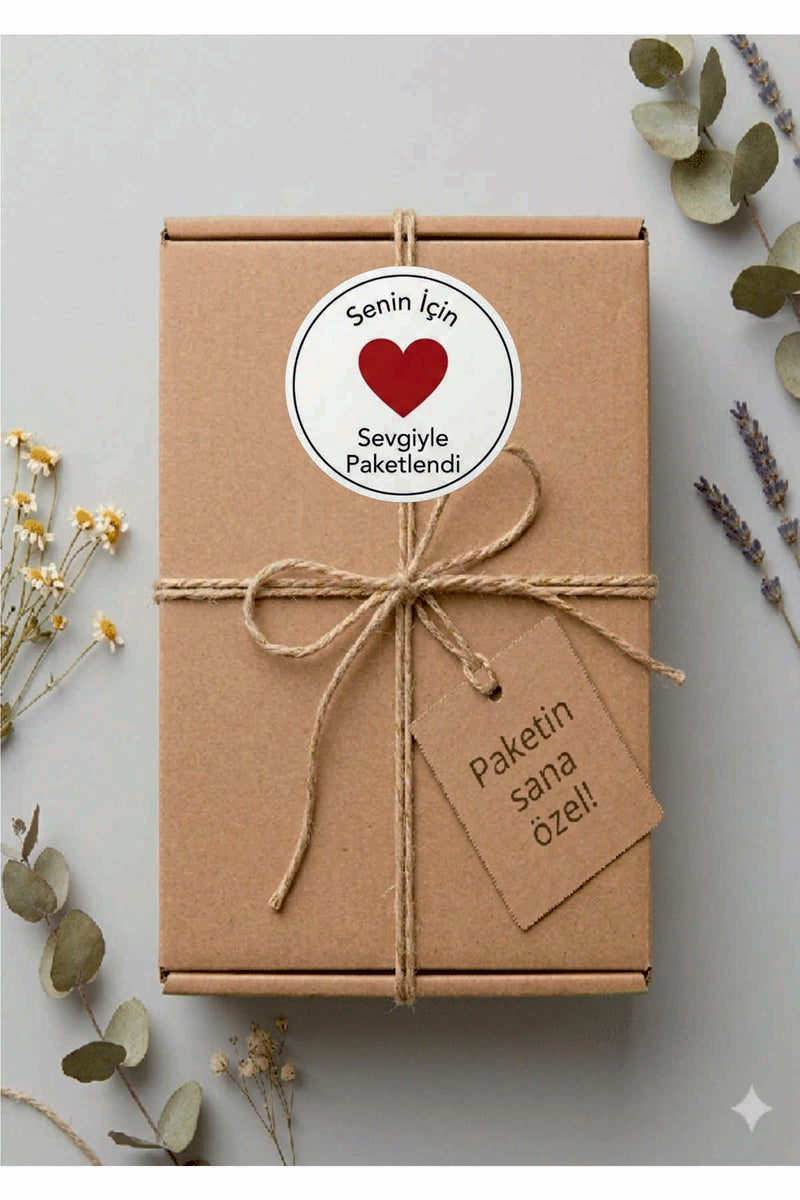 Paketleme Kutularına Özel Tasarım Etiketler 4 cm Çapında 15 Adet Sizin için sevgiyle hazırlandı