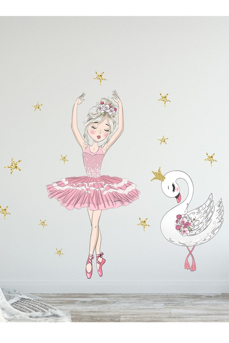 Pembe Balerin Duvar Sticker Seti