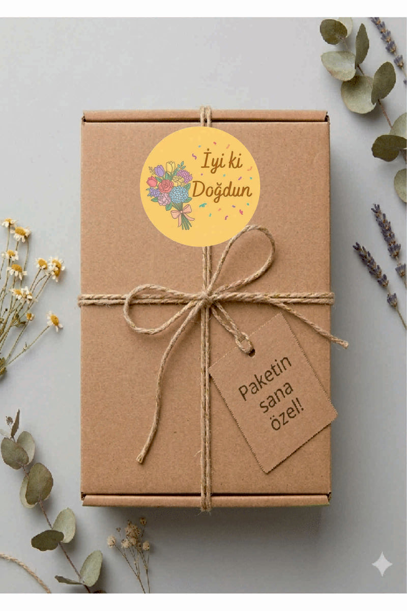 Doğum Günü tebrik sticker seti, 4x4 cm 15 adet Etiket seti