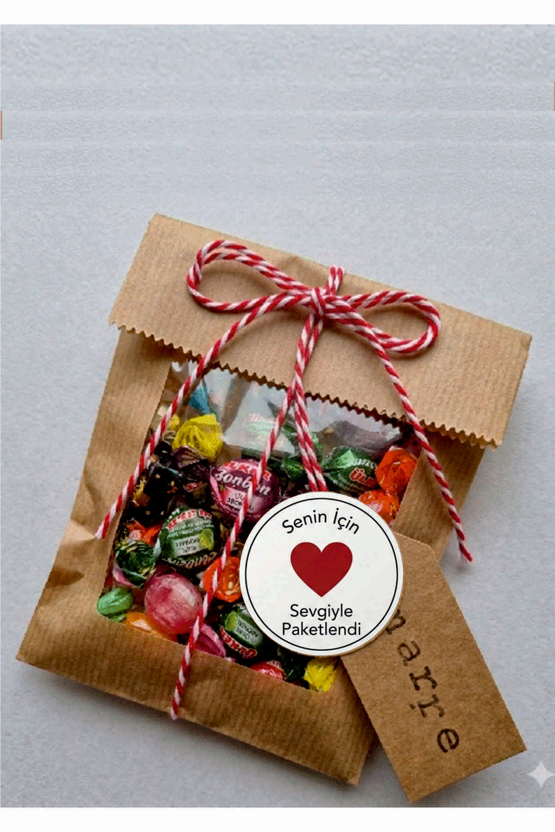 Paketleme Kutularına Özel Tasarım Etiketler 4 cm Çapında 15 Adet Sizin için sevgiyle hazırlandı