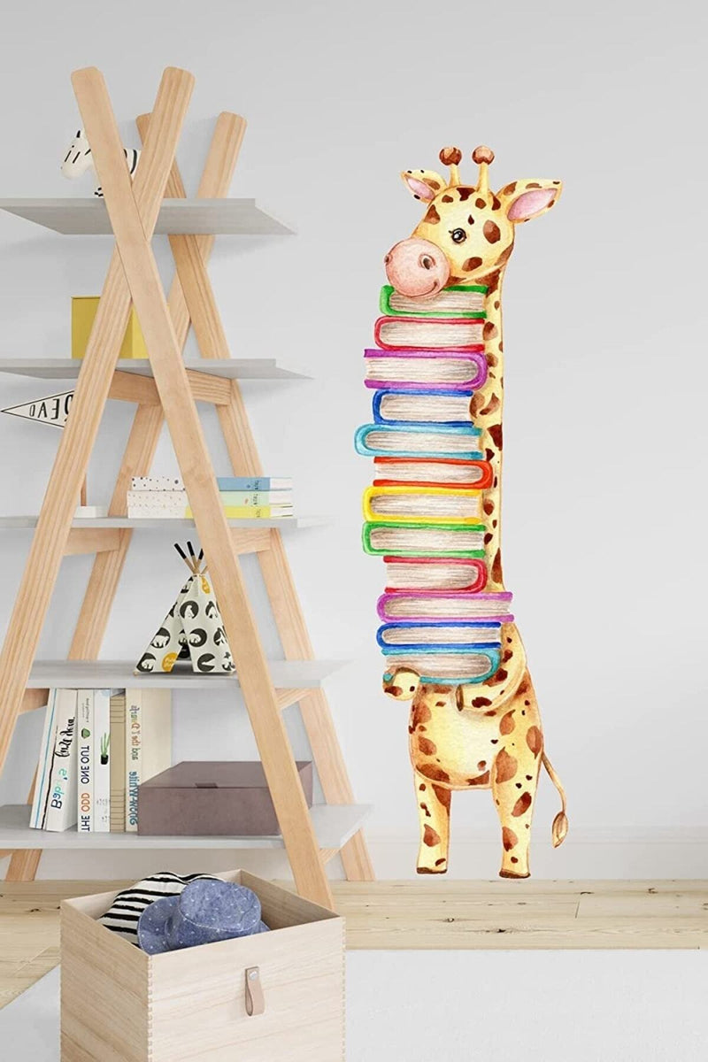 Kitap Sever Zürafa Sola Dönük Çocuk Odası Duvar Sticker- Sim665