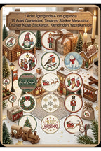 15 farklı model yılbaşı hediye sticker, paketleme üzerine süsleme, 4 cm boyut