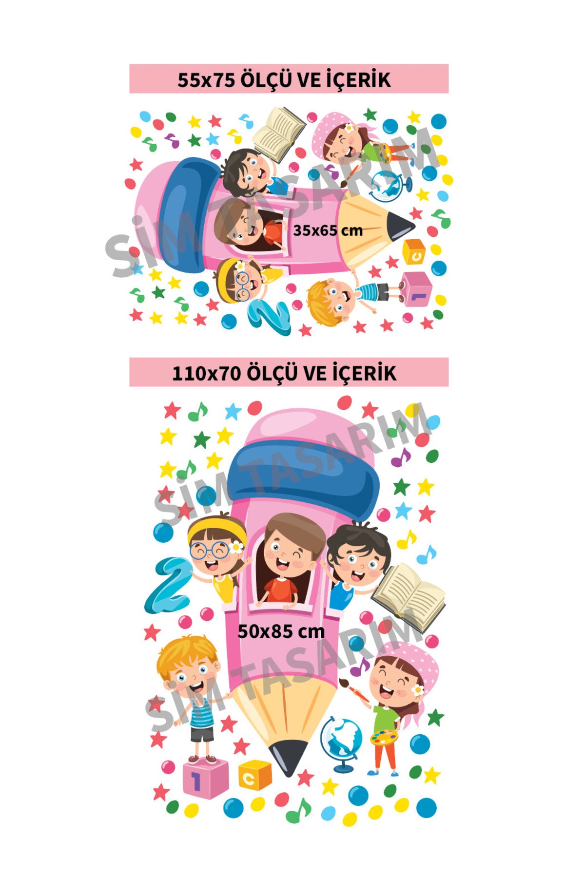 Dev Pembe Kalem Okula Dönüş Anaokulu Kreş Duvar Süsleme Sticker