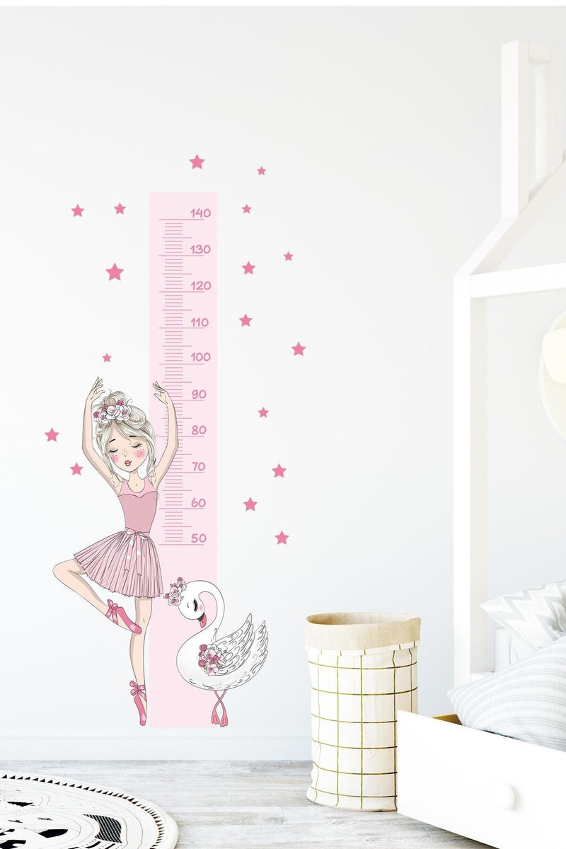 Pembe Balerin Boy Ölçer Duvar Sticker Seti