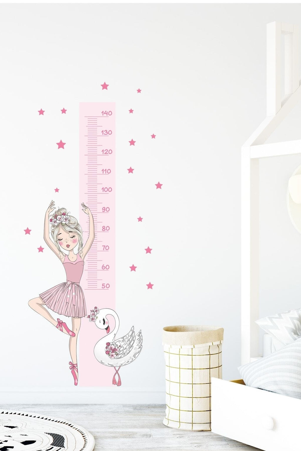 Pembe Balerin Boy Ölçer Duvar Sticker Seti