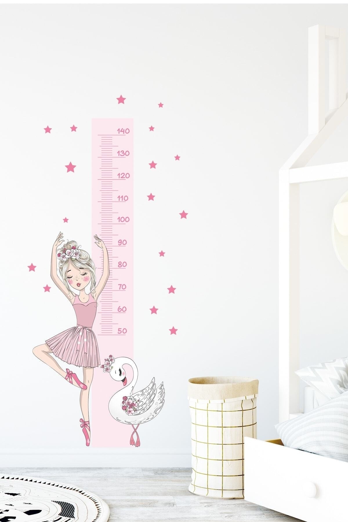 Pembe Balerin Boy Ölçer Duvar Sticker Seti