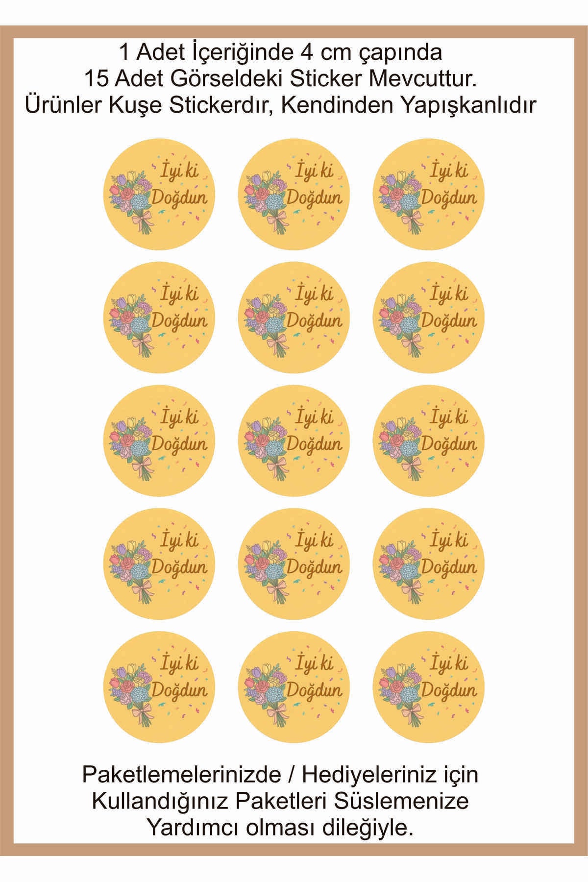 Doğum Günü tebrik sticker seti, 4x4 cm 15 adet Etiket seti