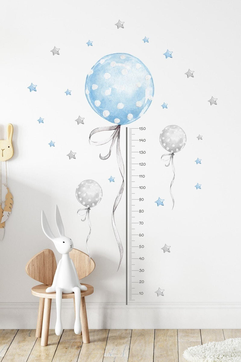 - Sim93- Mavi Balonlu Boy Ölçer Duvar Sticker Mavi