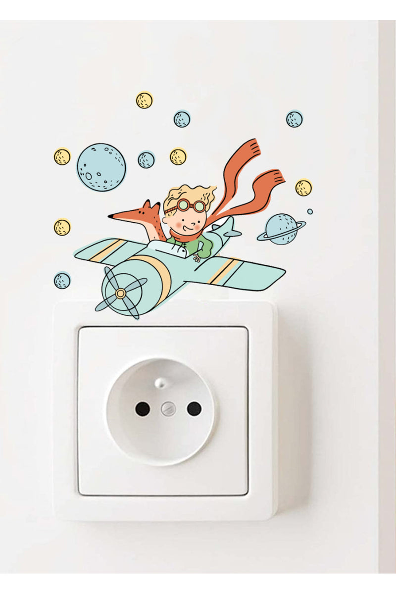 Priz Uçaklı Küçük Prens Çocuk Odası Dekoratif Priz Süsleme Sticker