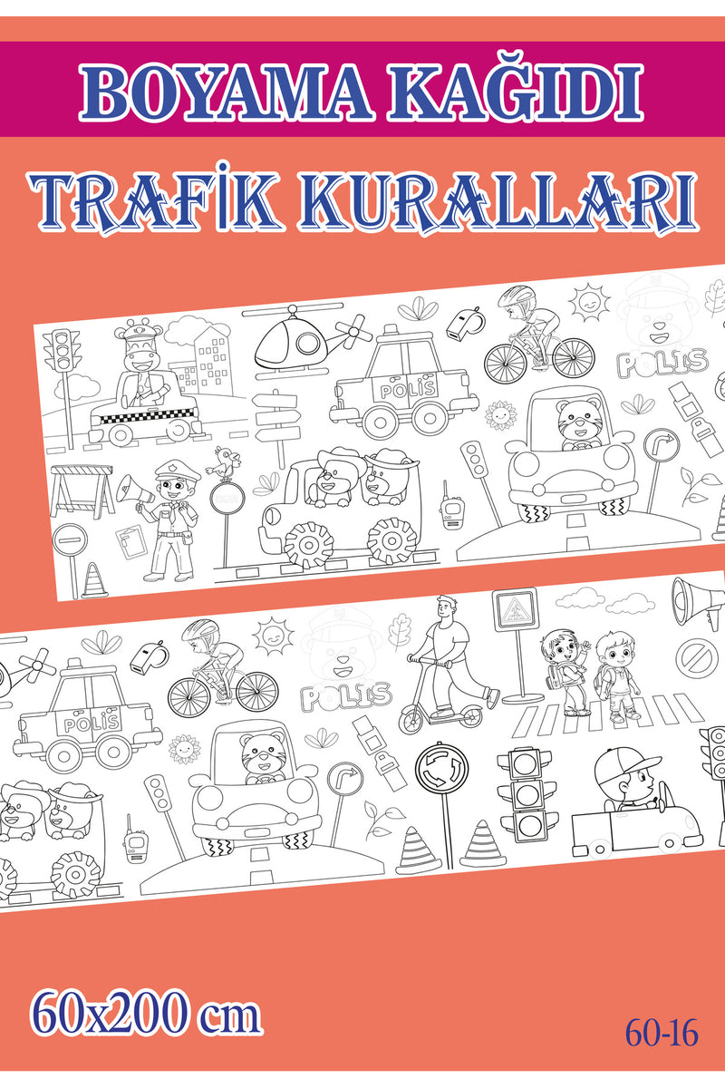 2 mt Trafik Kuralları Tema Çocuk Aktivite Dev Boyama Kağıdı