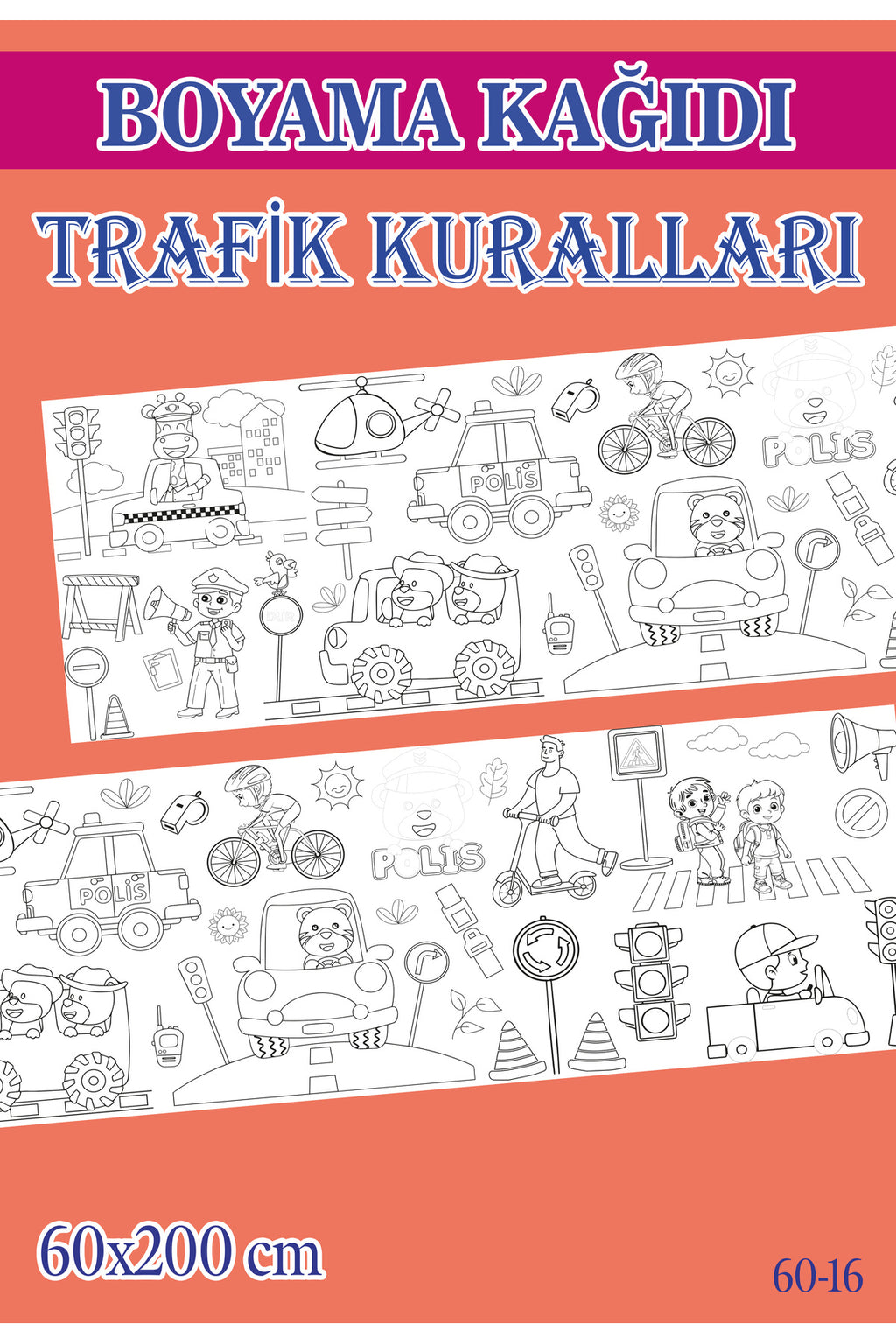2 mt Trafik Kuralları Tema Çocuk Aktivite Dev Boyama Kağıdı