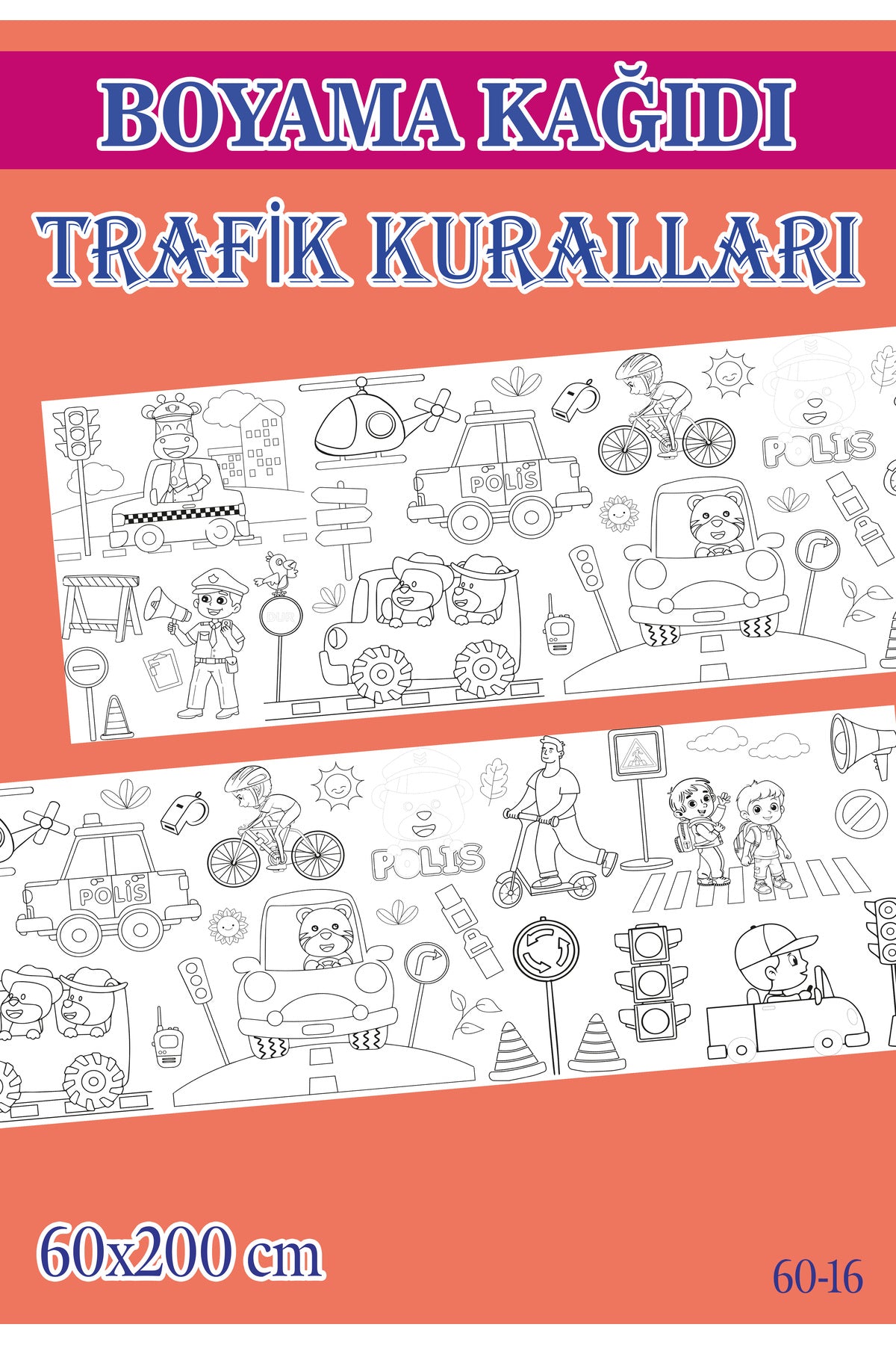 2 mt Trafik Kuralları Tema Çocuk Aktivite Dev Boyama Kağıdı