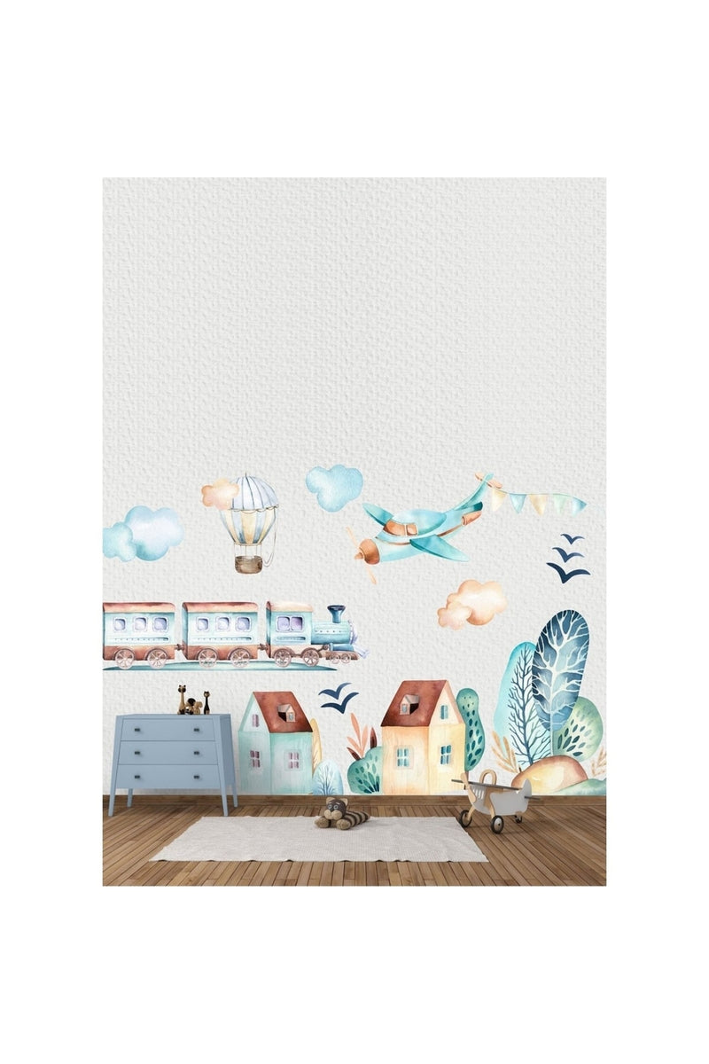 Dreamwallart Uçak Ve Evler Duvar Sticker Seti Renkli