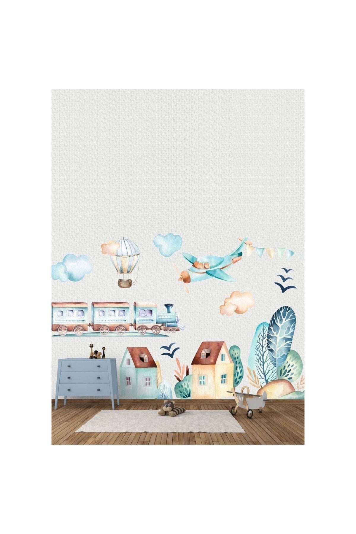 Dreamwallart Uçak Ve Evler Duvar Sticker Seti Renkli