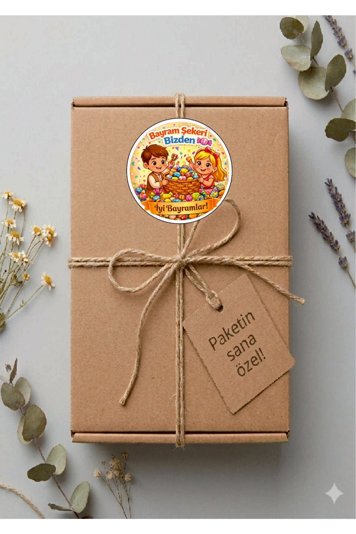 İyi Bayramlar yazılı, Paketleme Kutularına Özel Tasarım Etiketler 4 cm Çapında 15 Adet Etiket