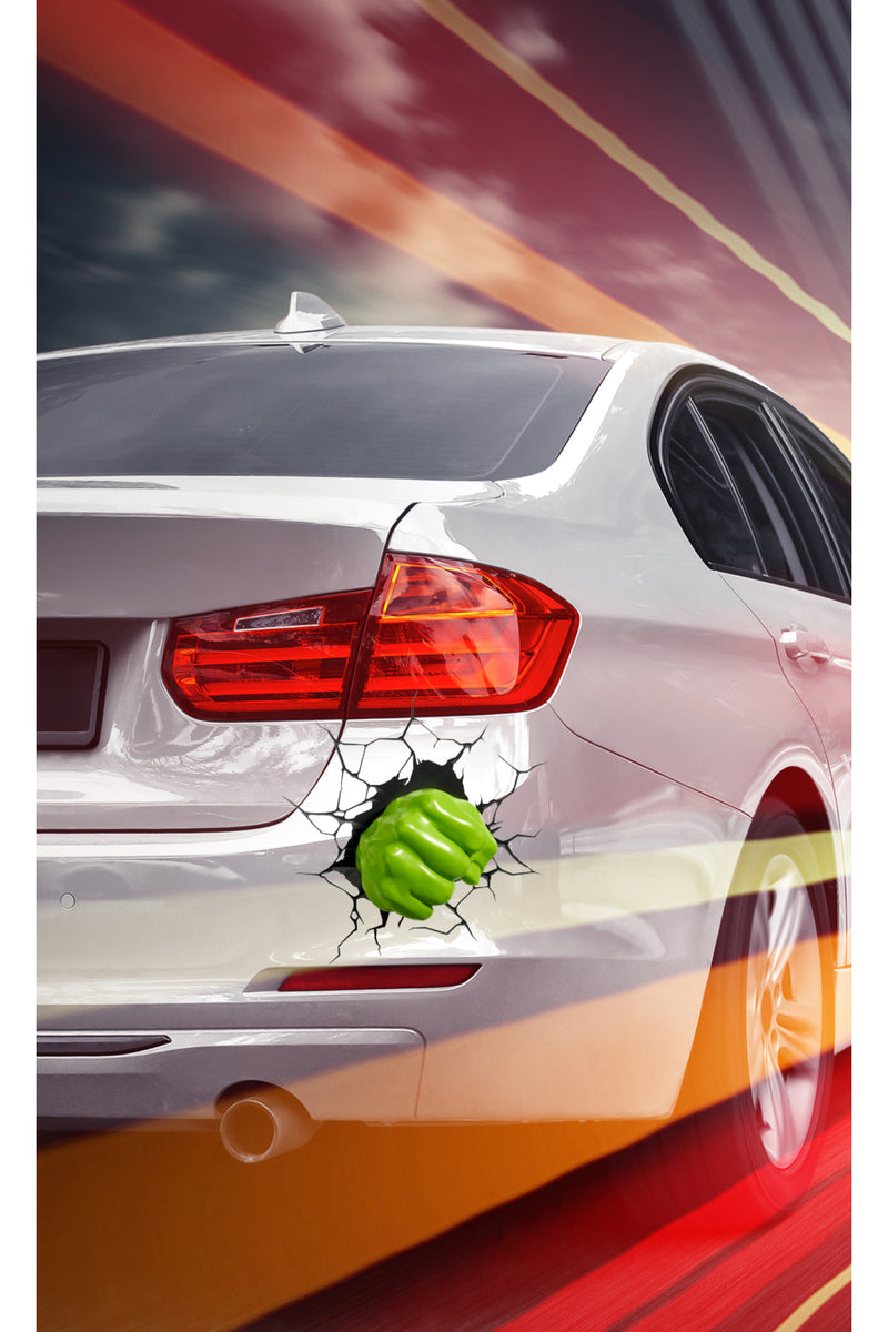 - Araba Dekor - Yeşil Dev Yumruk Çatlak Görünümlü - Dekoratif Sticker