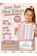 Okul Etiketi Pembe Kurdele Temalı Kalem Defter Etiketi Özel İsim Yazılabilen Etiket 286 Adet İsim Etiketi