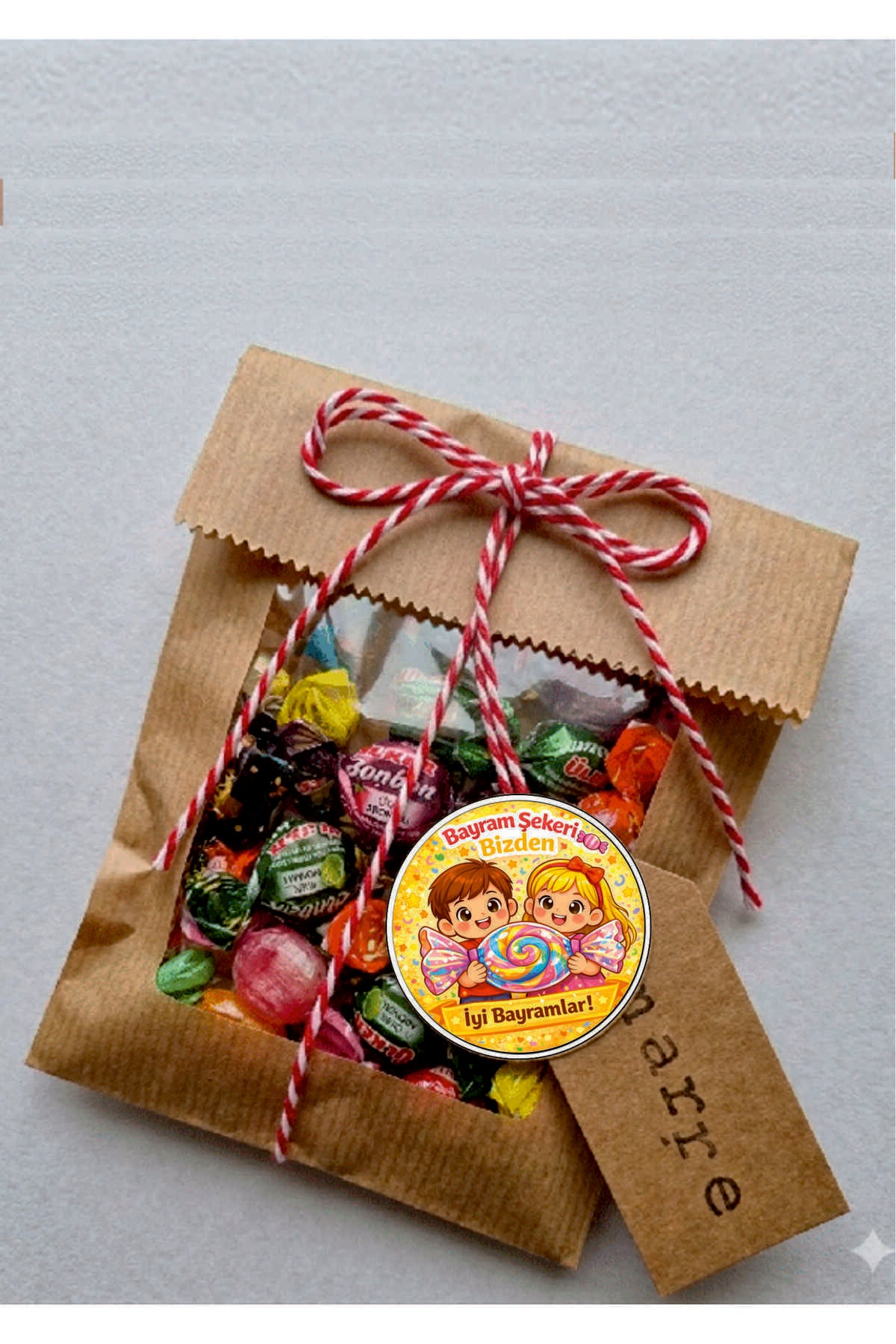 İyi Bayramlar yazılı, Paketleme Kutularına Özel Tasarım Etiketler 4 cm Çapında 15 Adet Etiket
