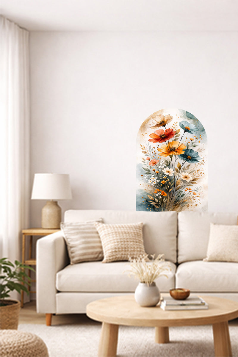 Boho Oval Çiçekli & Çiçek , Manzara Desenli Dekoratif Duvar Sticker Seti
