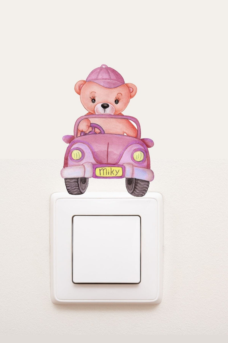 - Priz - Pembe Arabalı Ayıcık Çocuk Odası Dekoratif Priz Sticker - Sim774
